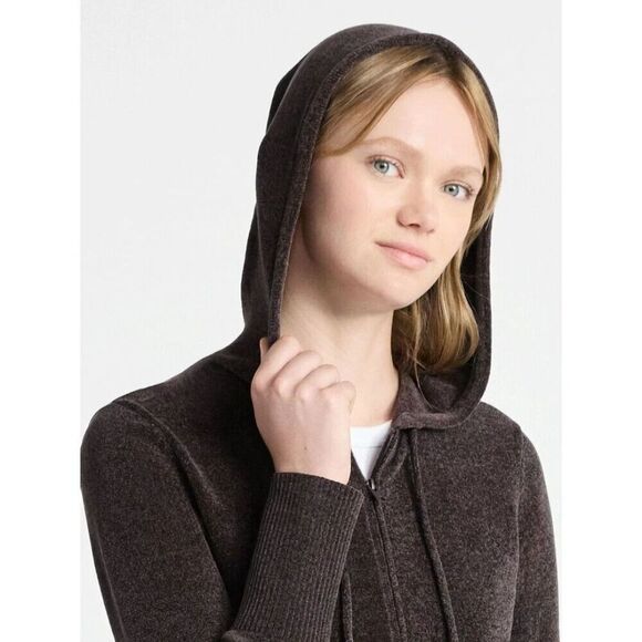 Chenille Y2K Vibe Zip Cropped Sweater Hoodie Sz M Breen Chocolate Coffee Brn NWT - Picture 3 of 10